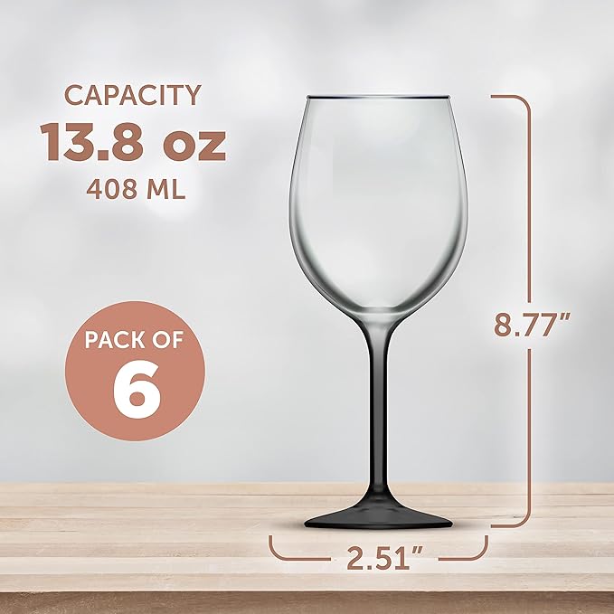 DISCOUNT PROMOS Wine Glasses 14 oz. Set of 6, Bulk Pack - Restaurant Glassware, Perfect for Red Wine, White Wine, Cocktails and More - Black