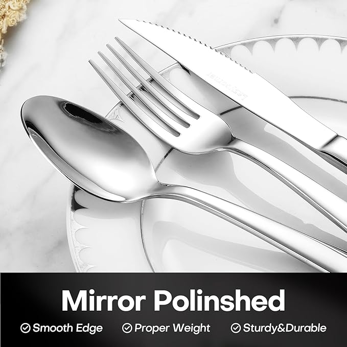 Lazycorner Silverware Set for 4, 18/10 Stainless Steel Flatware Set, 20-Piece Mirror Polished Modern Cutlery Set include Fork Knife Spoon Set(Dishwasher Safe)