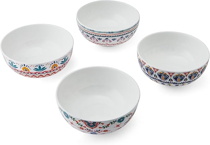 Mikasa Painted Medallion Set of 4 Bone China All Purpose Soup Cereal Bowl, 18 Ounces