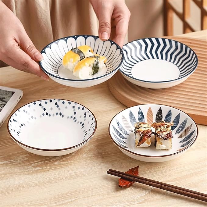 Appetizer Bowls Round Plates Home Ceramic Dessert Plates Set 2 or 4, Dipping Dishes Apply to Sushi Sauce Snack Appetizer and Kitchen Prep. Salad Bowls (Color : 1)