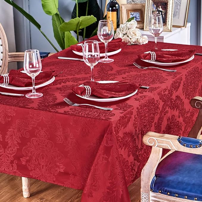 Rectangle Table Cloth Linen Farmhouse Stainproof Waterproof Washable Polyester Oblong Rectangular Fabric Table Cover for Kitchen Dining Dinner (Red, 60 X 120 Inch)