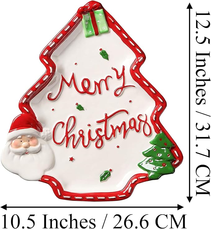 12.5 Inches Big Snacks Appetizer Trays Set, Christmas Tree Dessert Serving Dishes, Snack Platter, Food Cereal Salad Bowl, Santa Claus High Relief Bowl Ceramic Plate