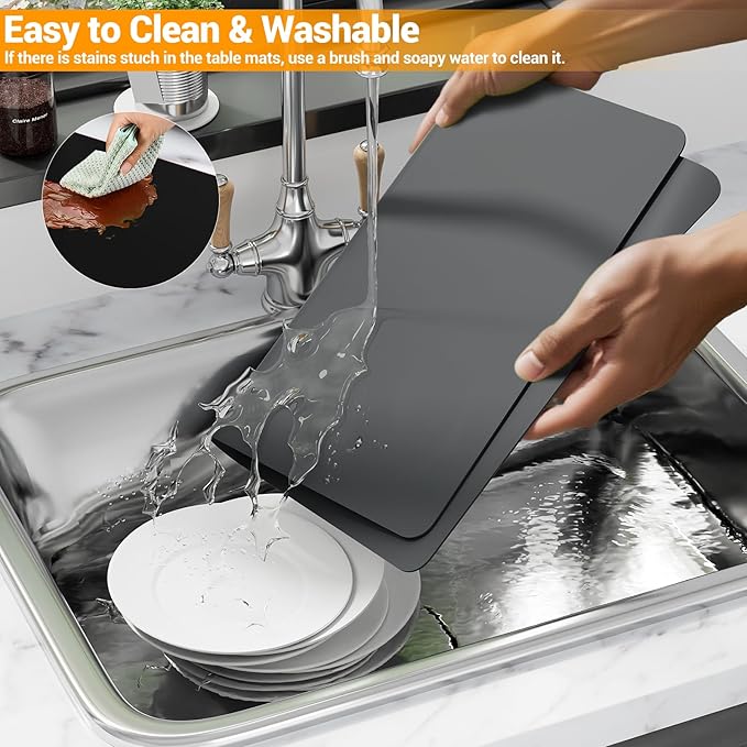 Silicone Counter Mat 40x60cm 2 Pack - High-Temp Resistant, Non-Slip Waterproof Pad for Kitchen Countertops, Sink & Stove (Grey)