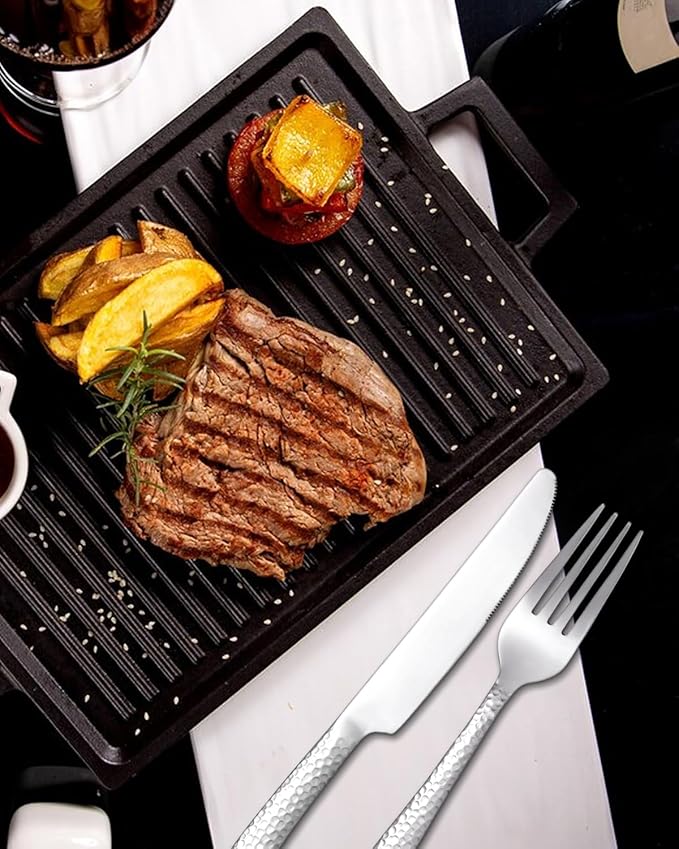 EUIRIO 40-Piece Hammered Silverware Set, Stainless Steel Flatware Set for 8, Mirror Finish Cutlery Utensils Set for Home Hotel, Include Forks Spoons and Knives Set, Dishwasher Safe