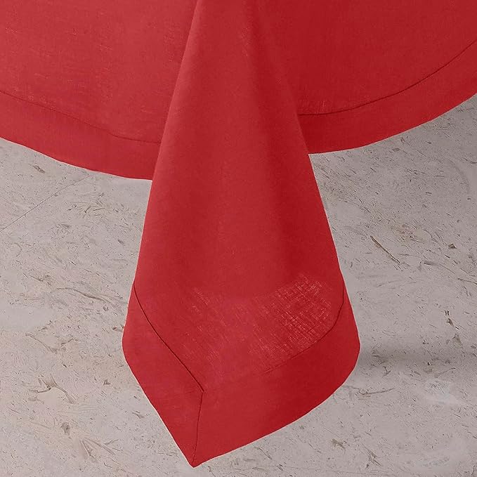 D'Moksha Homes Bright Red Linen Tablecloth 54 x 72 Inch - 100% Pure Linen Tablecloth for Rectangle Tables - Machine Washable Table Cloth for Winter, Christmas, Holiday, New Year