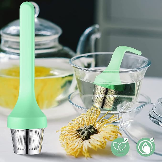 Tea Infuser,Extra Fine Mesh Tea Cup Filter Silicone Handle Perfect Tea Steeper for Loose Leaf Tea or Herbal Tea for Mugs & Teapot, Easy Clean and Safe (Green)