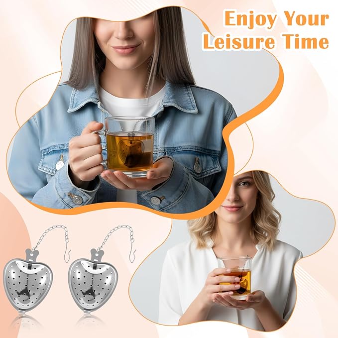 50pcs Heart Shaped Tea Strainers for Loose Tea Filter, Stainless Steel Tea Strainer Ball Infuser Tea Steeper Mesh Filters with Extended Chain Chain Hook for tea party Seasonings Cup Bottle(Silver)