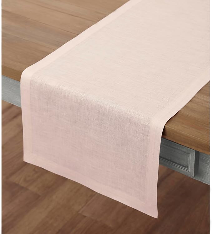 Solino Home Linen Pink Table Runner 60 Inches - 100% Pure Linen Small Table Runner 14 x 60 Inch Ideal for Dresser and Coffee Tables, Christmas - Fete