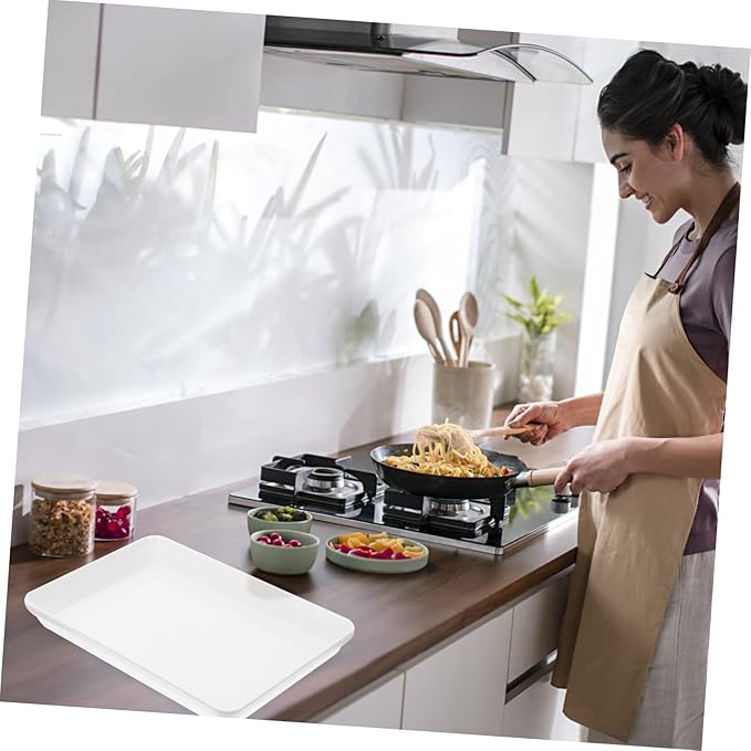 OUNONA Thickened Rectangular Serving Plate Oven Safe Ceramic-Style Snack Dish for Barbecue Pasta and Dinner for Kitchen Parties and Home Dining