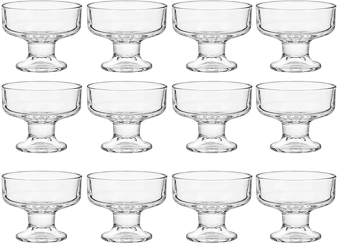 12 Pack Glass Ice Cream Cups,Glass Dessert Bowls,7oz Mixed Drinks Cups for Drinks,Dessert,Nuts,Fruit, Pudding,Snack,Cocktail Party (12)