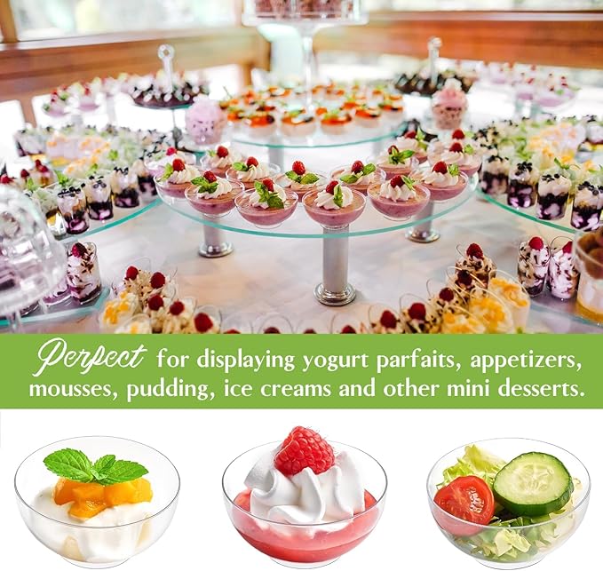 Qeirudu 100 Pack 3 oz Mini Dessert Cups with Spoons, Clear Small Round Party Serving Bowls for Yogurt Parfait Fruit Mousses Appetizer Ice Creams