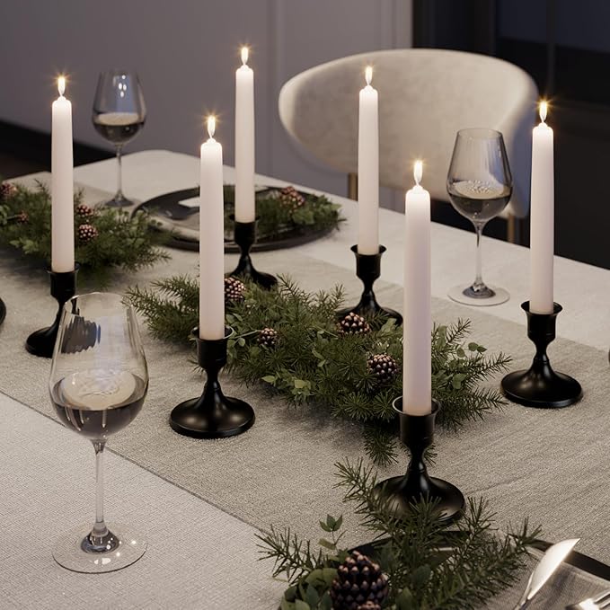 12PCS Black Taper Candle Holders Set, Vintage Metal Candlestick Holders for Dinner Room Table Centerpiece or Mantel Wedding Party Decor
