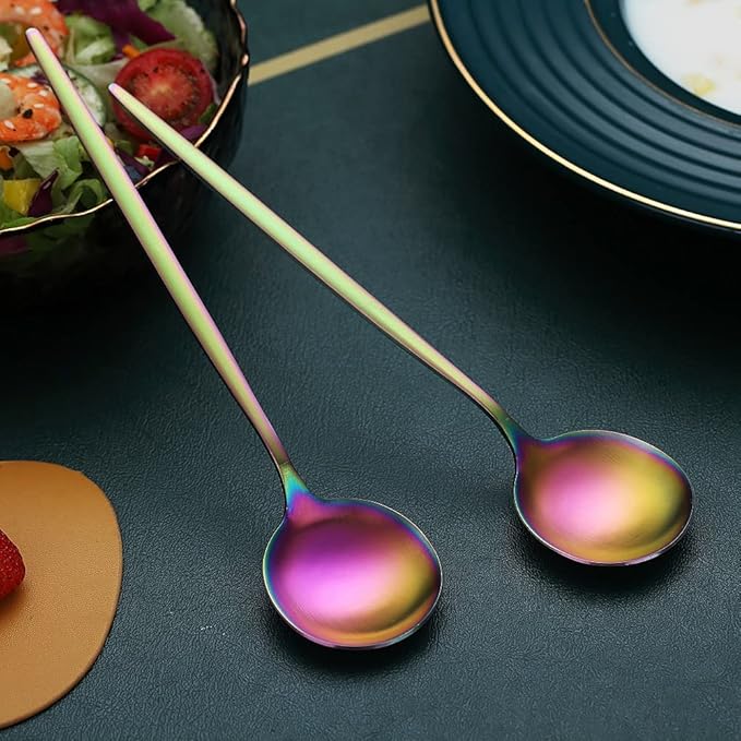 Matt Rainbow 6 Piece Dinner Spoons, 8.1'' Stainless Steel Tablespoons, Dessert Spoons, Silverware for Home, Kitchen or Restaurant, Dishwasher Safe