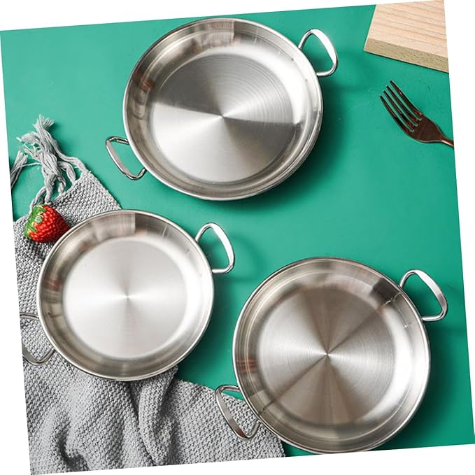 Garneck Dinner Plate Stainless Steel Seafood Pot Plate Handles Multifunctional Serving Tray Silver Plated