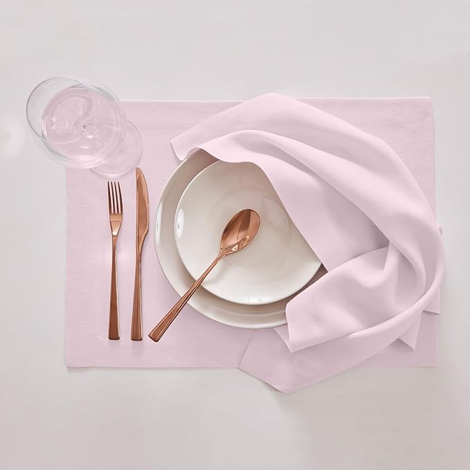 Solino Home 100% Pure Linen Placemats Set of 4 - Ice Lilac 14 x 19 Inch Table Place Mats for Fall, Christmas, Autumn - Sonoma, Machine Washable