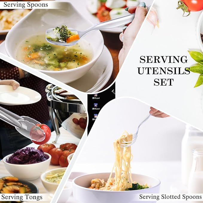 Mwellewm 36Pcs Serving Utensils 9'' Large Plastic Serving Utensils Set Serving Spoons for Buffet Clear Disposable Plastic Tongs Heavy Duty Slotted Spoons/Forks Supplies for Party Food Salad Soup