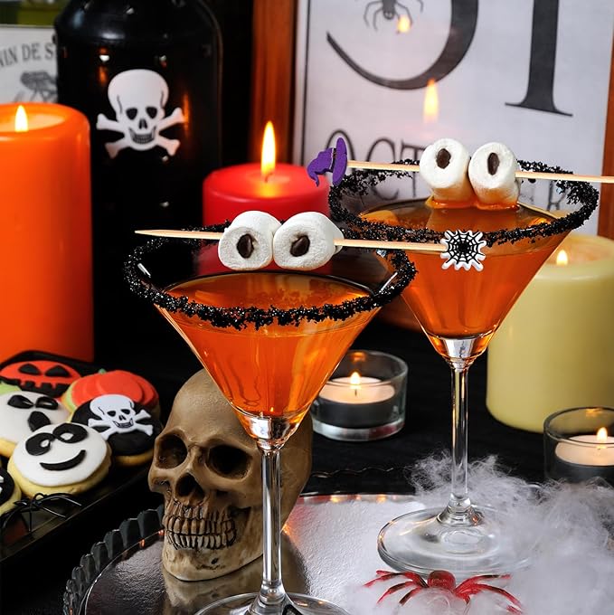 100pcs 5" Halloween Cocktail Picks Ghost Pumpkin Spider Boo Bat Theme Decor Toothpicks Skewers Sticks Sandwich Appetizer Charcuterie Board Accessories Food Garnish, Halloween Themed Party Decorations