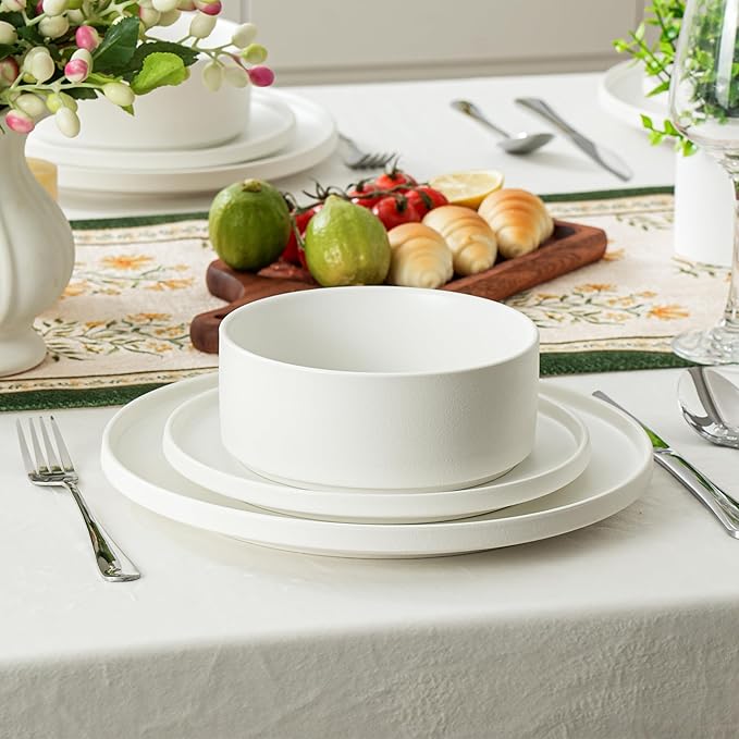 Plates and Bowls Sets, 6 Piece Ceramic Dinnerware Set for Family and Gatherings, Dishes Set for 2, Dishwasher & Microwave Safe, Handcrafted Stoneware Sets, Modern White