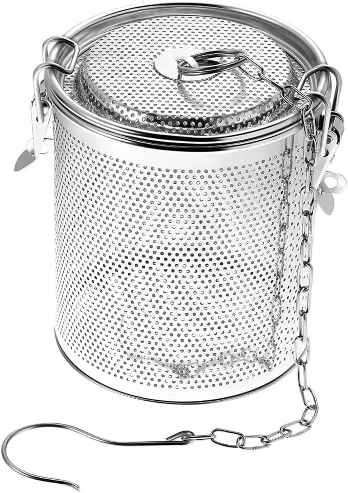Yardwe Stainless Steel Stewed Basket - Cooking Strainer for Seasonings Spice Infuser with Long Chain Hook Ideal for Soups and Broths (5.51 X 5.11 X 4.72 Inch)