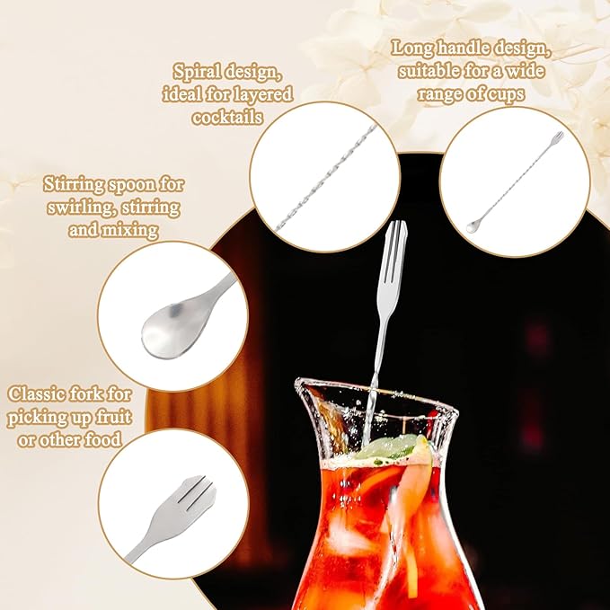 10 Inch & 8 Inch Stainless Steel Cocktail Muddler with 6 Mixing Spoon, Muddler for Cocktails and Lemonade Fruit Smasher for Drinks, for Mojito Lemon Milk Tea Bar Home Drink Making(10pcs)