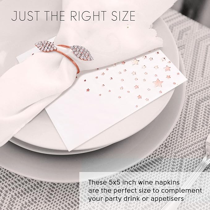 The Essential Concierge Stylish Rose Gold Napkins, 100 Count, Party Napkins, 5x5 Inch, Rose Gold, Paper, 3-Ply
