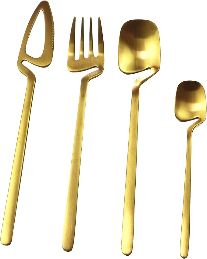 Service for 6 Golden Dinnerware Set 304 Stainless steel Cutlery, Matte Forks Spoons Knives Flatware Set Dinner Silverware Set (24pcs Golden)