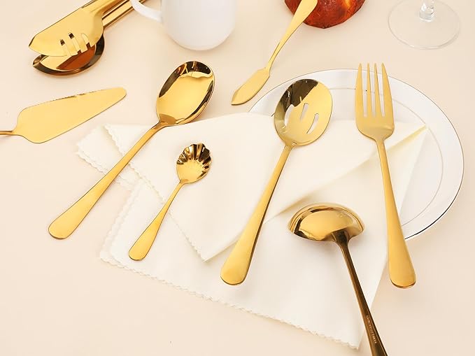 12 Pieces Silverware Set, Stainless Steel Flatware Cutlery Set, Serving Utensils Set for Home Kitchen Restaurant Hotel 12 PCS Gold
