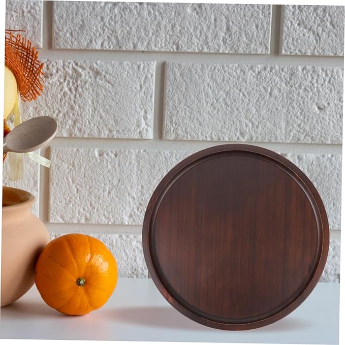 Bamboo Serving Tray Creative Wooden Pizza and Cake Display Tray Walnut Color Multi-use for Home Coffee Table and Events