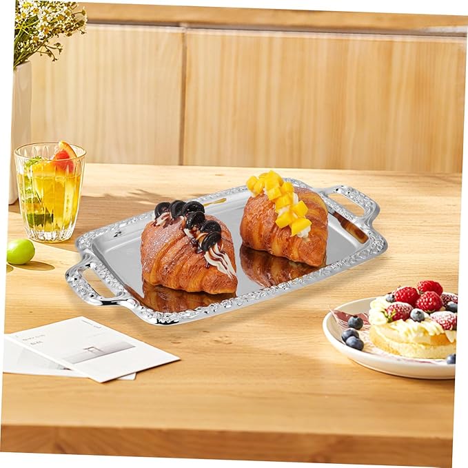 Vintage Metal Bread Serving Tray Kitchen Platter for Food Storage and Dining Table Decoration Elegant French Style Serving Plate for Home and Restaurant