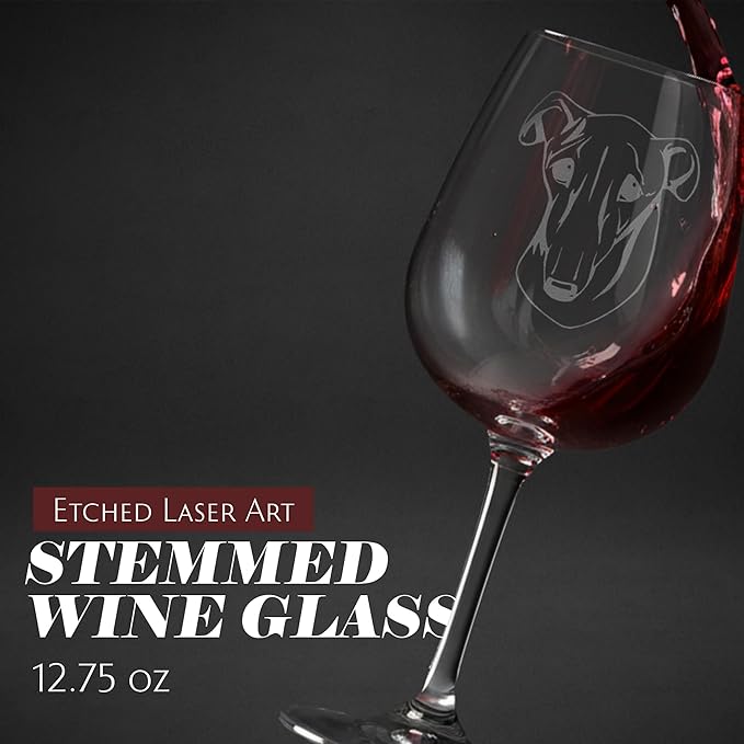 Etched Laser Art Galgo Espanol (Spanish Greyhound) Personalized Dog Themed Etched 12.75oz Wine Glass Custom Dog Breed Wine Glasses for Pet Lovers, Personalized Birthday Gift for Men & Women