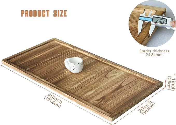 Extra Large Long Rectangle Ottoman Table Tray 40"x20" - Rustic Wooden Nature Serving Tray for Farmhouse Decorative Oversized Coffee Table Trays Living Room Kitchen Counter Breakfast