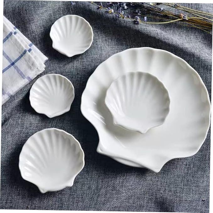 GLEAVI 4-Piece Shell-Shaped Ceramic Plates Set Multipurpose Food Serving Dishes for Breakfast Appetizers and Desserts Elegant Kitchen Supplies
