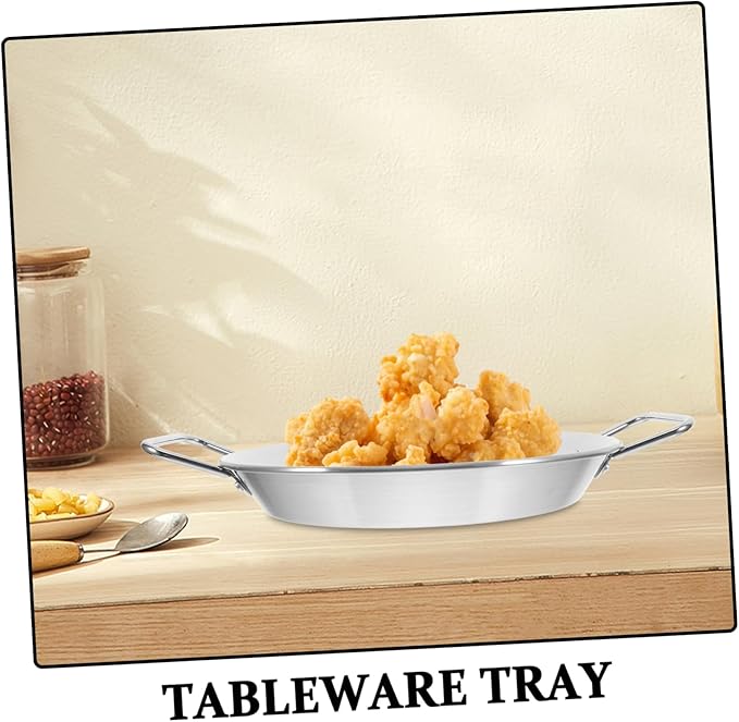 Garneck Stainless Steel Snack Plate Double Handle Salad Dish Versatile Serving Tray