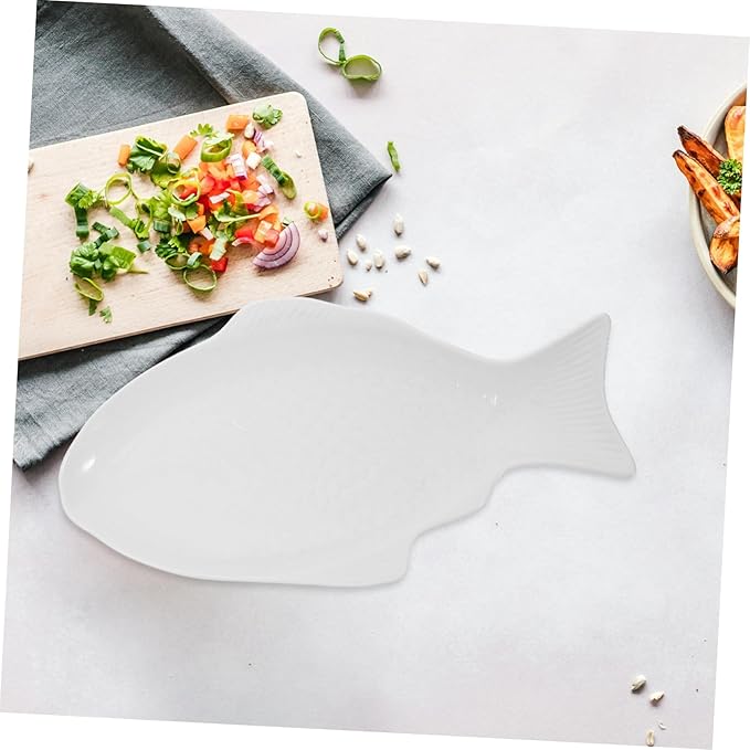 VALICLUD Creative Fish Shaped Ceramic Plate White Multi Function Snack Serving Dish for Home Dining Restaurant Party Use