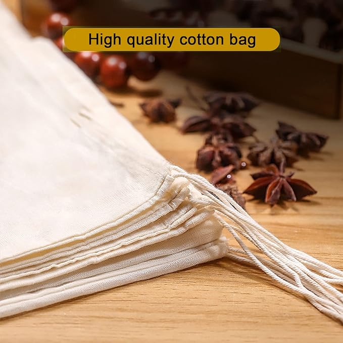 20 PCS Reusable Cotton Drawstring Muslin Bags, Natural Unbleached Cotton Cheesecloth Coffee Tea Brew Nut Milk Bags (6 x 8 inches)