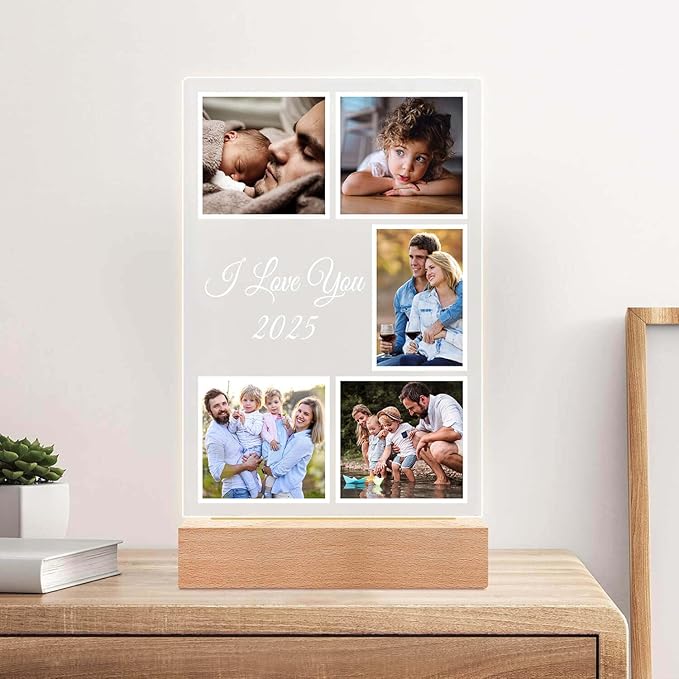 Custom Picture Frames with Photo, Personalized Photo Frame with Night Light, Customized Picture Frame, Personalized Christmas Birthday Gifts for Women, Men, Mom, Dad, Baby, Kid, Family