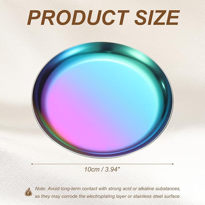 uxcell Round Serving Trays, 3.94" Stainless Steel Decorative Jewelry Dish, Small Vanity Tray for Bathroom Aromatherapy Candle Drink Plate,Titanium