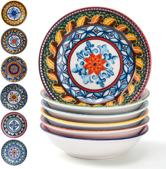 Set of 6 Bohemian Style Small Ceramic Dishes - Ideal for Sauce Cups, Dip Bowls & Appetizer Plates (4 inches, 1)