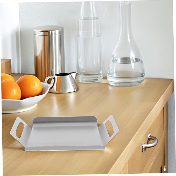 Stainless Steel Snack Serving Tray Silver Multi-Purpose Platter Reusable Food Preserving Tray Steel Korean Style Handles Thickened Design for Home and Restaurant Use