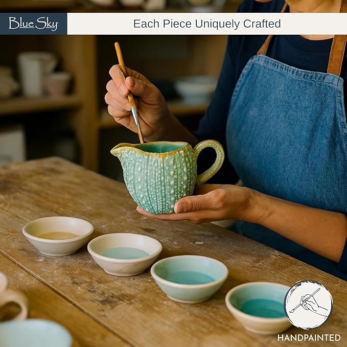 Blue Sky Clayworks Sea Urchin Creamer and Sugar Bowl Set, Turquoise, 3.75" H, 2-Piece