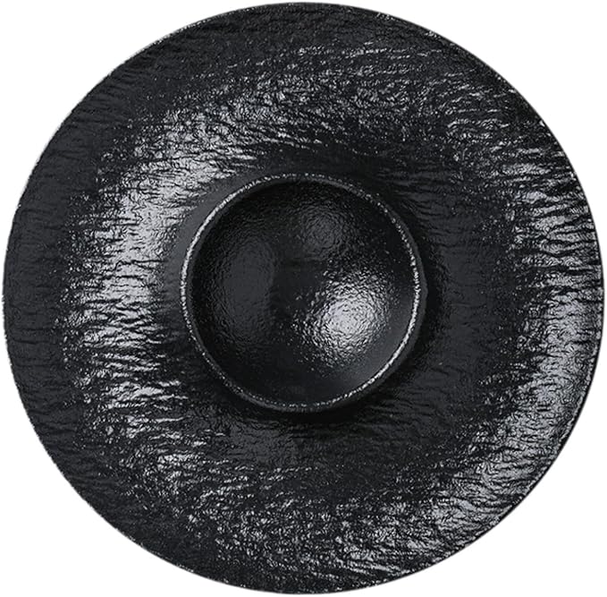 HouseVibe Ceramic Divided Snack Plate with Dipping Saucer, Serving Platter for Dumplings, Fried Chicken, Appetizers, Tacos- Black