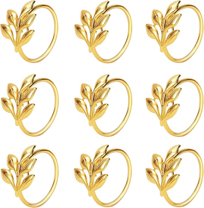 KPOSIYA Set of 200 Leaf Napkin Rings Metal Gold Napkin Holder Table Napkin Rings for Thanksgiving Day Christmas Dinning Table Parties Everyday (Ye Zi-Gold 200)
