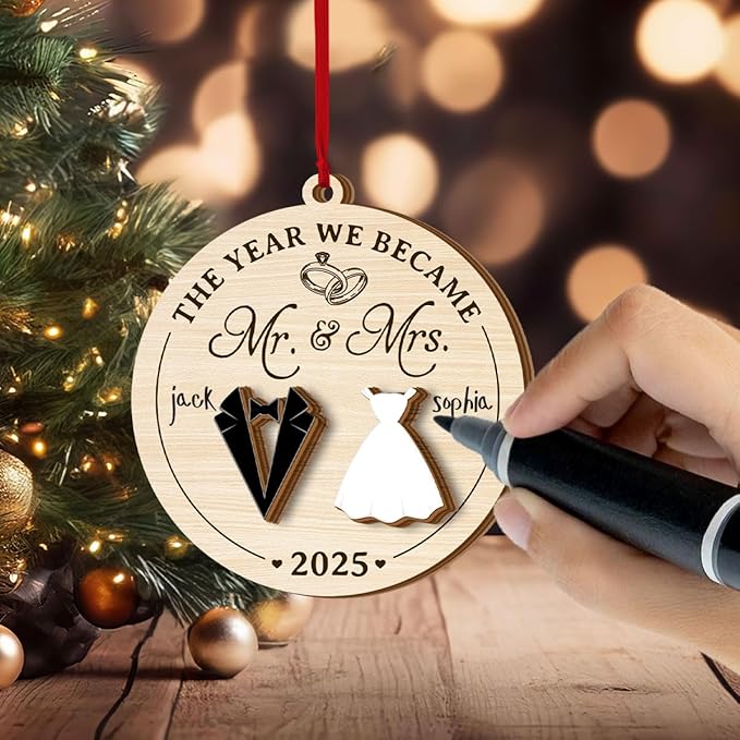Jesuspirit Mr and Mrs Ornament - Wedding Gifts for Couples 2025, Bride, Groom, First Christmas Married Ornament, Bridal Shower Gifts (The Year We Became Mr. & Mrs. 2025)