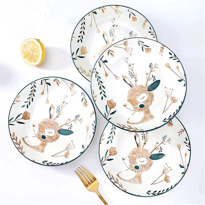 WaLdor Seasoning Plate Snack Dishes, Household Ceramic Dishes, Cartoon Deer Ceramic Dishes, Set of 6 for Desserts, Appetizers, Snacks, Pasta Side Dishes, Bread, Cheese, Fruits Ceramic Sauce Plates