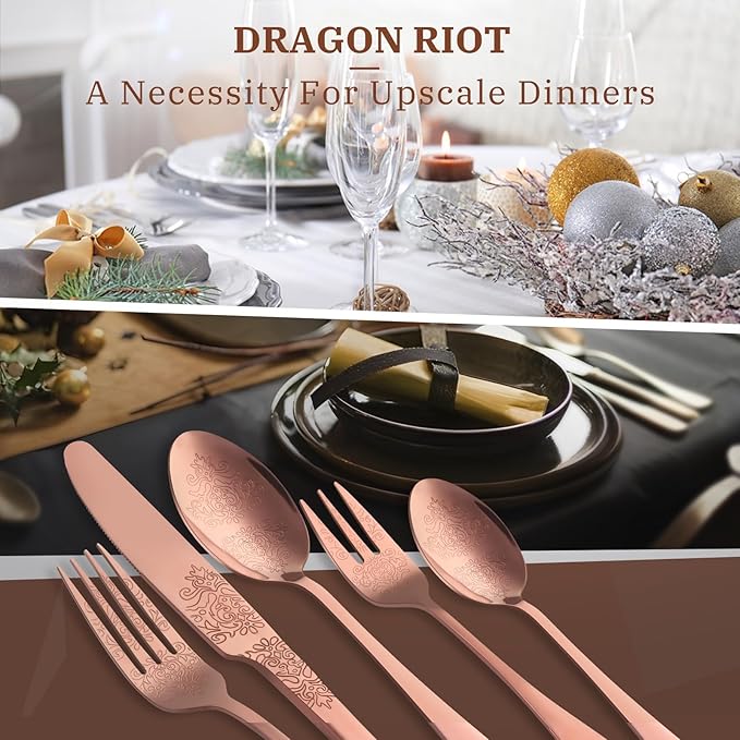 20-Piece Stainless Steel Silverware Set, Elegant Floral Engraved Cutlery Flatware Set for 4, Durable Tableware Utensil Sets for Formal Dining Include Fork Spoon Knife with Mirror Polish