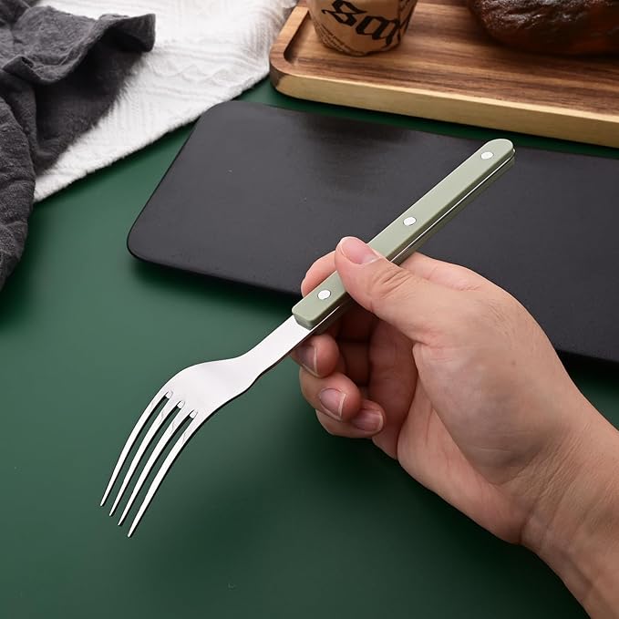 Green Handle Silverware Set, Uniturcky 24-Piece Stainless Steel Flatware Set for 6, Tableware Eating Utensils for Daily Use and Party, Camping Cutlery Set with Color Handle
