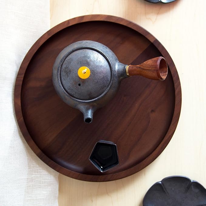 Winterworm Rustic Walnut Wooden Tray Solid Wood Serving Tray Square Rectangle Platter Tea Tray Coffee Table Tray (Round (9x9x0.9 inch))