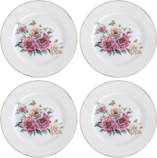 Ceramic Dessert Plates Set of 4，Small Dinner Plates for Snacks, Salad, Tablescape，8 Inch Appetizer Plates for Kitchen (Camellia)
