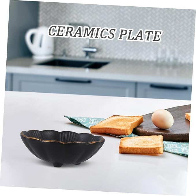 GLEAVI 2 pcs Ceramic Sauce Dish Black Appetizer Plates for Dipping Condiments for Home Restaurants and Catering Elegant Design for Fruits Nuts and Sauces