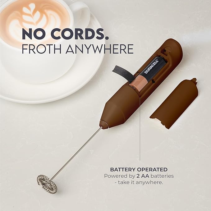 Zulay Kitchen Powerful Milk Frother Handheld with 2 Duracell AA Batteries – Ultra Fast Frother Wand Electric Drink Mixer for Coffee, Lattes, Cappuccinos, Matcha & Hot Chocolate – Portable Foam Maker